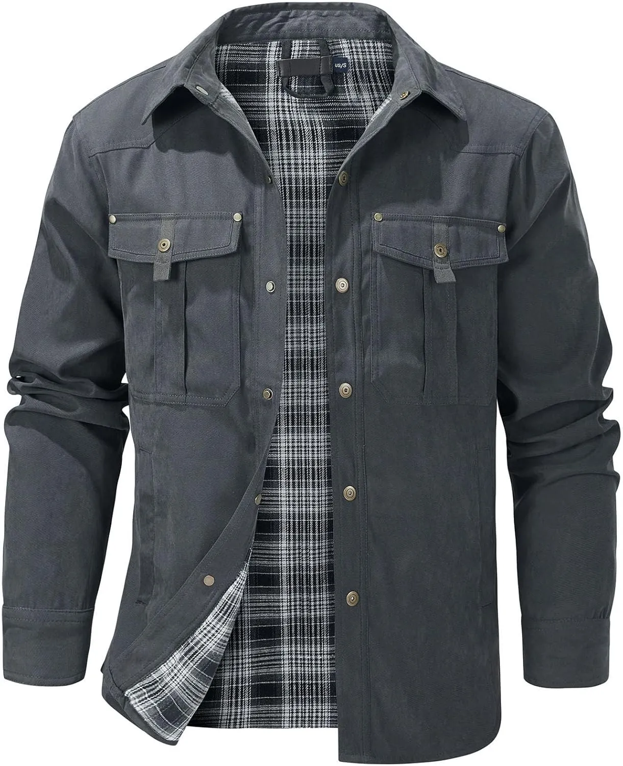 Flannel Lined Shirt Jacket for Men Lightweight Snap Button Western Cowboy Shirts Jackets Shacket