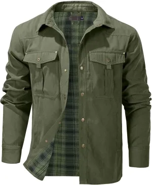 Flannel Lined Shirt Jacket for Men Lightweight Snap Button Western Cowboy Shirts Jackets Shacket