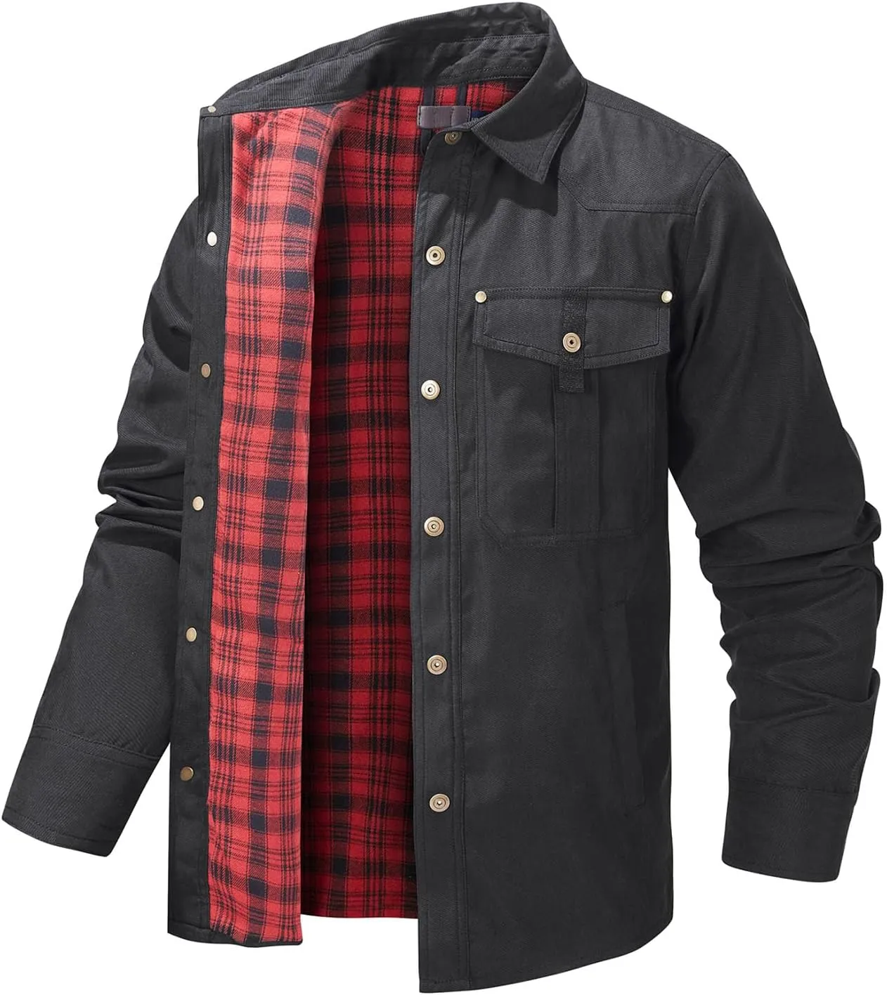 Flannel Lined Shirt Jacket for Men Lightweight Snap Button Western Cowboy Shirts Jackets Shacket
