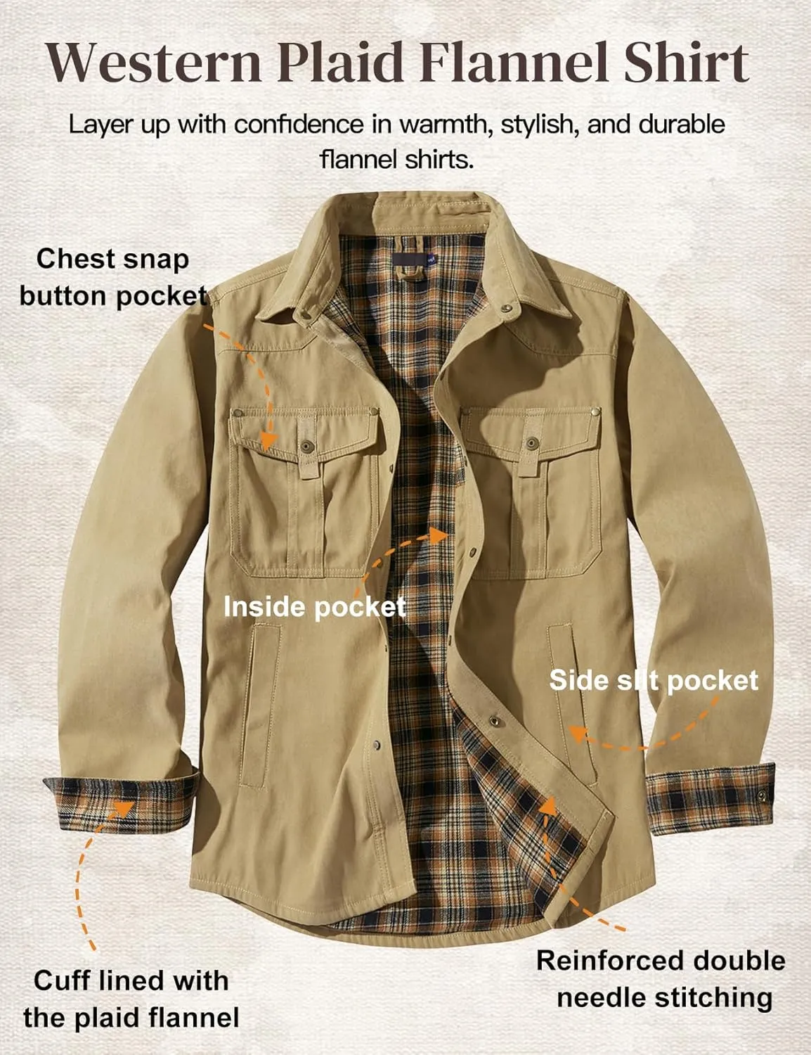 Flannel Lined Shirt Jacket for Men Lightweight Snap Button Western Cowboy Shirts Jackets Shacket