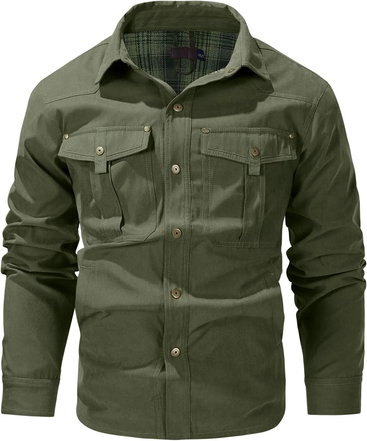 Flannel Lined Shirt Jacket for Men Lightweight Snap Button Western Cowboy Shirts Jackets Shacket
