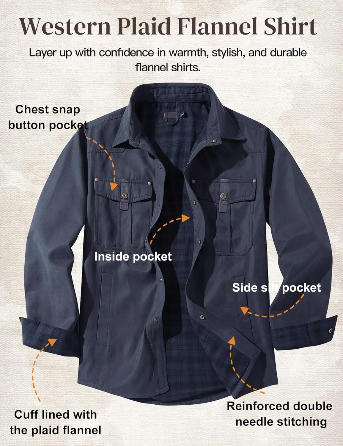Flannel Lined Shirt Jacket for Men Lightweight Snap Button Western Cowboy Shirts Jackets Shacket