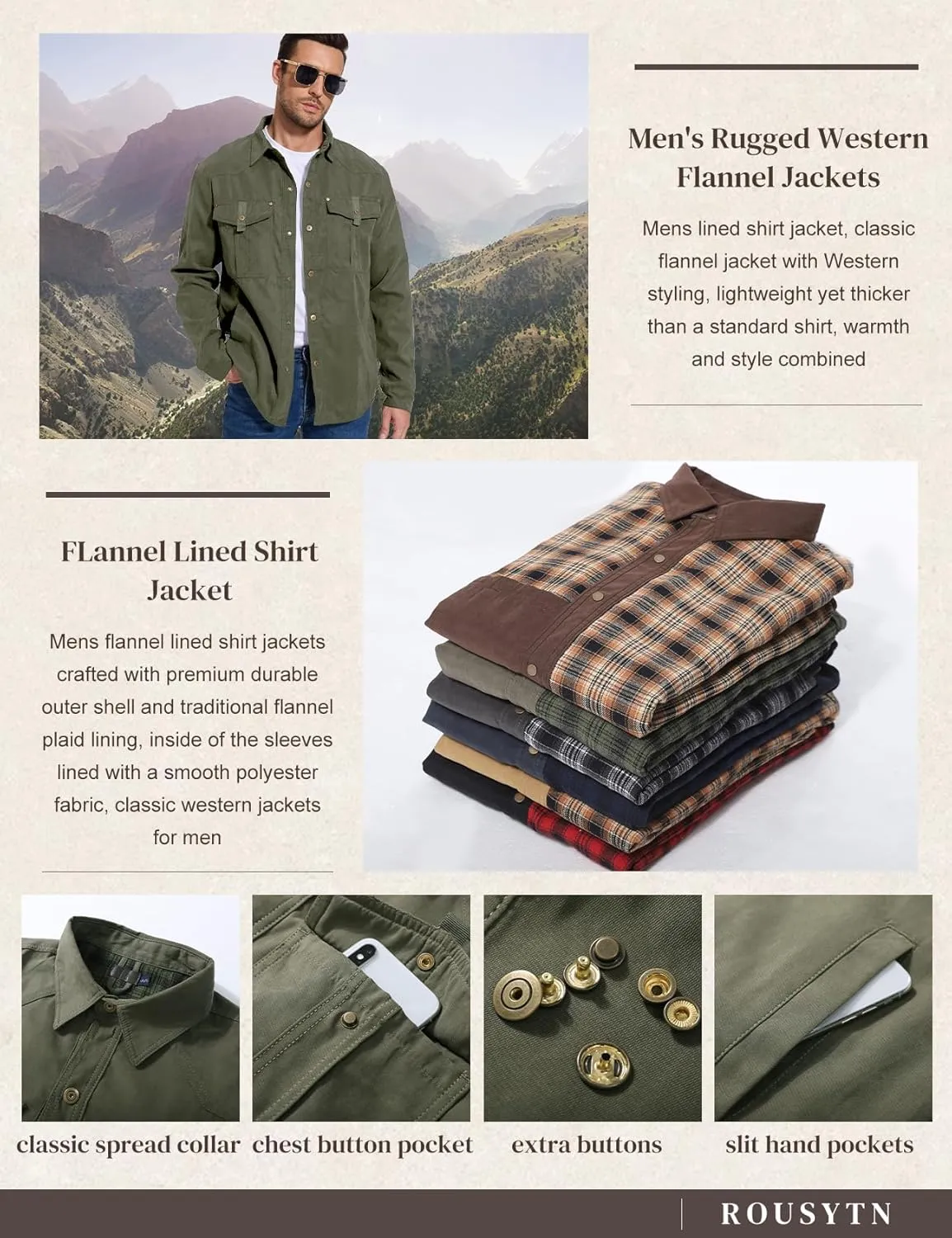Flannel Lined Shirt Jacket for Men Lightweight Snap Button Western Cowboy Shirts Jackets Shacket