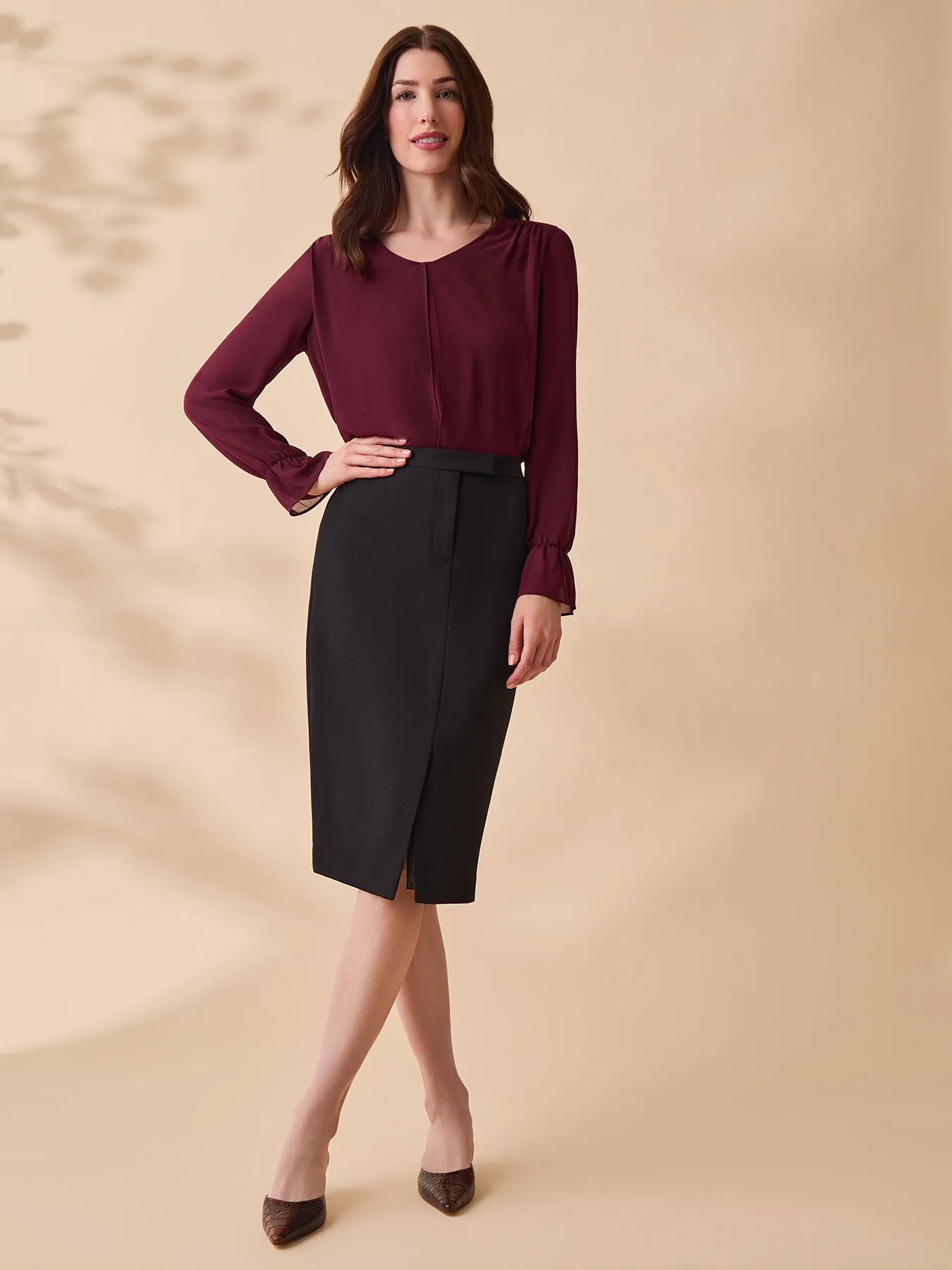 Flounce Sleeve Blouse, Crepe De Chine