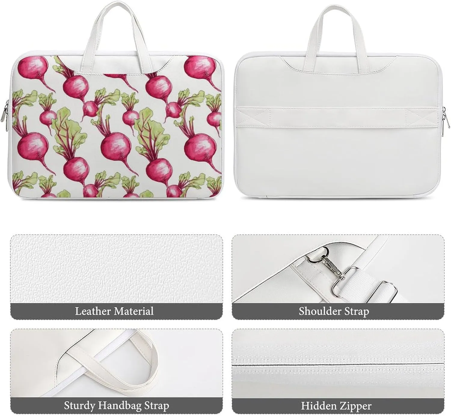 Fresh Beetroot Beets Leather Bag Laptop Case Slim Water Resistant Computer Bags with Handle Briefcase for Work