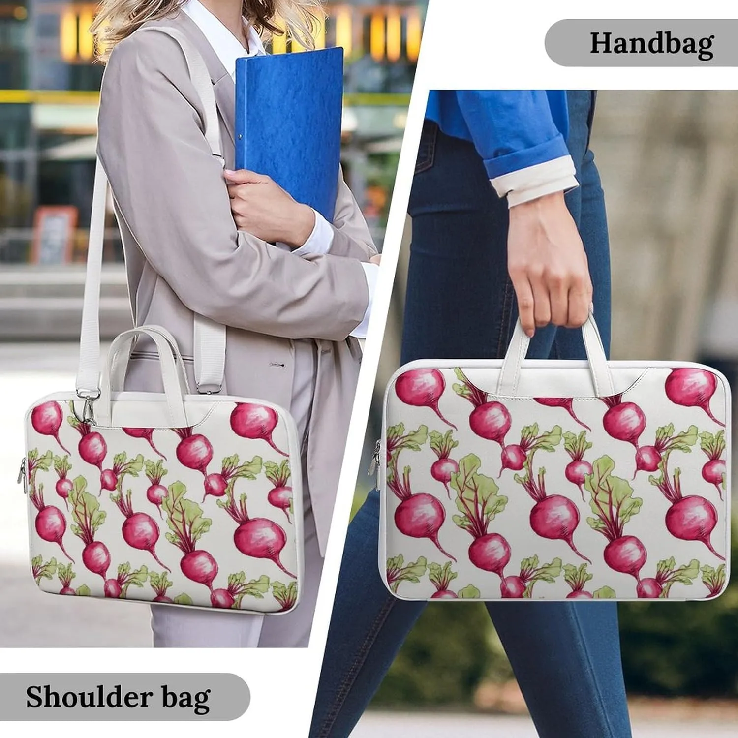 Fresh Beetroot Beets Leather Bag Laptop Case Slim Water Resistant Computer Bags with Handle Briefcase for Work