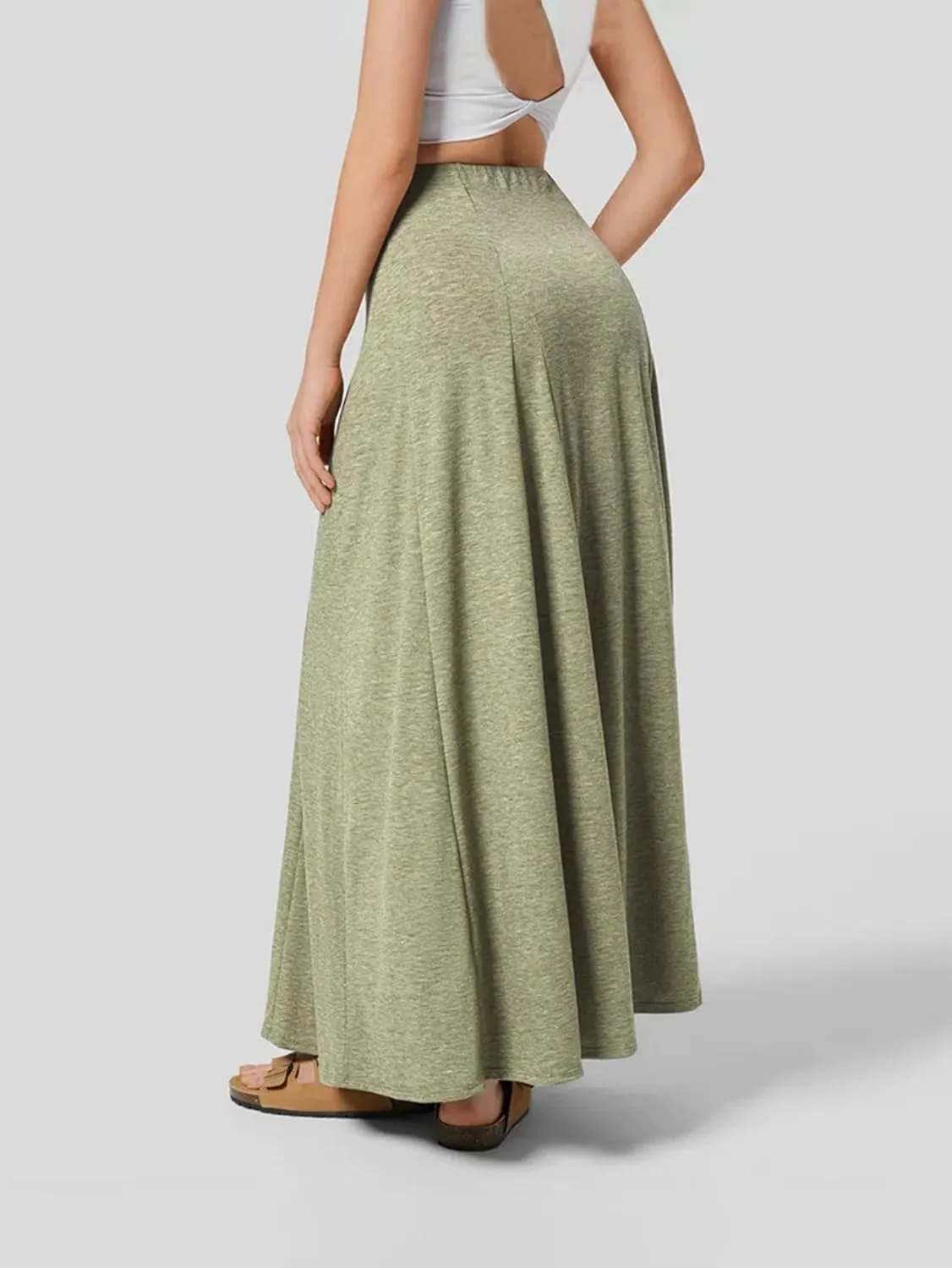 Fronage Women's A Line Maxi Skirt Casual Fashion Solid Floor Length Maxi Skirts High Waist Flowy Knit Long Skirt