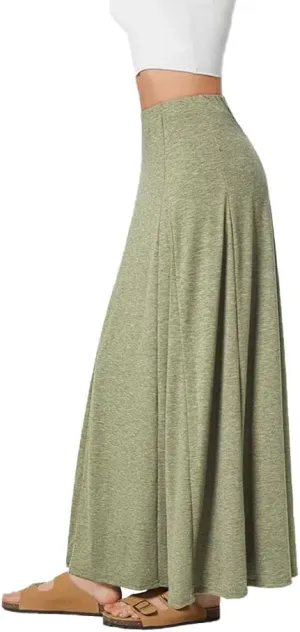 Fronage Women's A Line Maxi Skirt Casual Fashion Solid Floor Length Maxi Skirts High Waist Flowy Knit Long Skirt