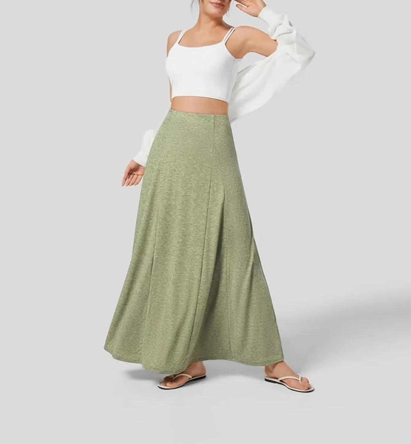 Fronage Women's A Line Maxi Skirt Casual Fashion Solid Floor Length Maxi Skirts High Waist Flowy Knit Long Skirt