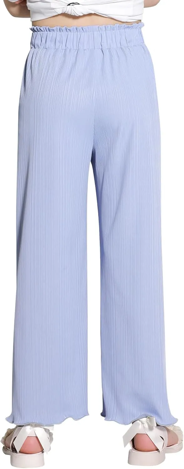 Girls Casual Pants Stretchy Palazzo Wide Leg Pants Soft Flowy Lounge Summer Outfit, 5-14Y