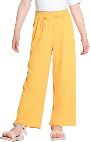 Girls Casual Pants Stretchy Palazzo Wide Leg Pants Soft Flowy Lounge Summer Outfit, 5-14Y