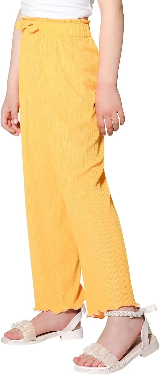 Girls Casual Pants Stretchy Palazzo Wide Leg Pants Soft Flowy Lounge Summer Outfit, 5-14Y