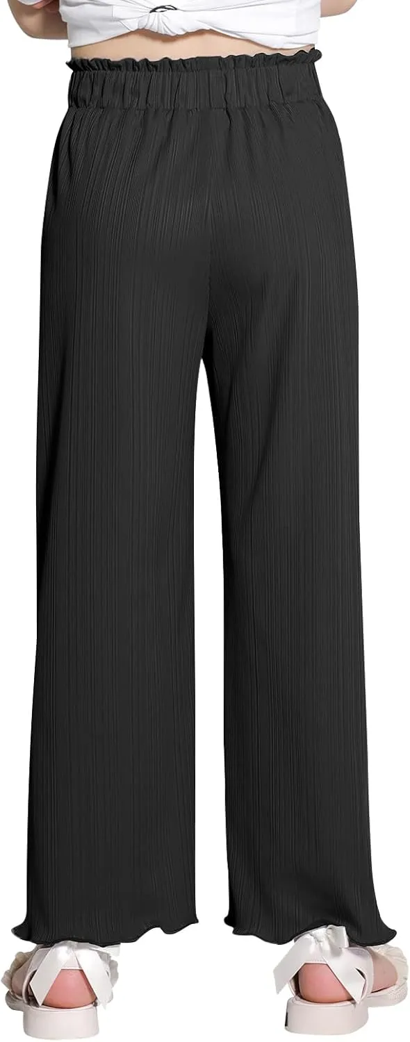 Girls Casual Pants Stretchy Palazzo Wide Leg Pants Soft Flowy Lounge Summer Outfit, 5-14Y