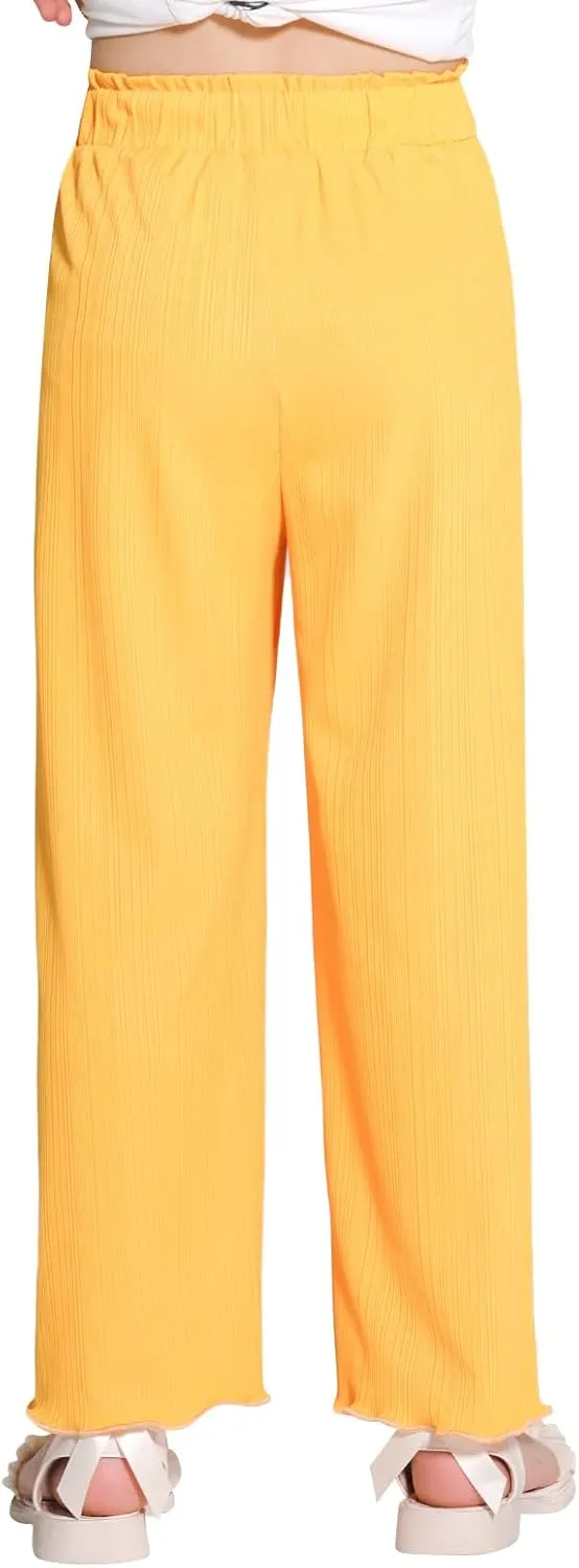 Girls Casual Pants Stretchy Palazzo Wide Leg Pants Soft Flowy Lounge Summer Outfit, 5-14Y