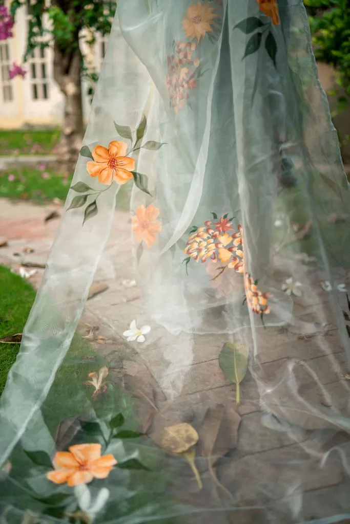 Glass Organza - Hand Painted: Calendula Orchard