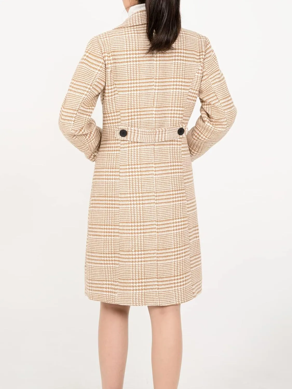 Hacikis Womens Houndstooth Wool Blend Trench Coat Notch Lapel Double Breasted Winter Outwear Pea Coats