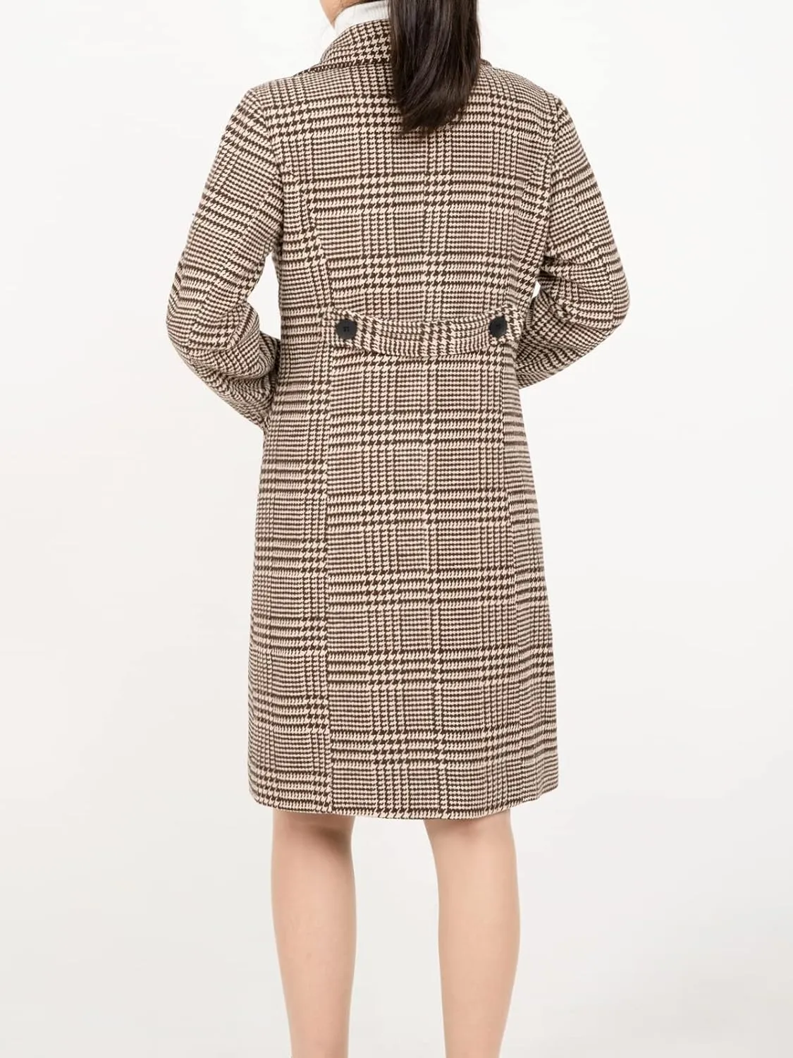 Hacikis Womens Houndstooth Wool Blend Trench Coat Notch Lapel Double Breasted Winter Outwear Pea Coats