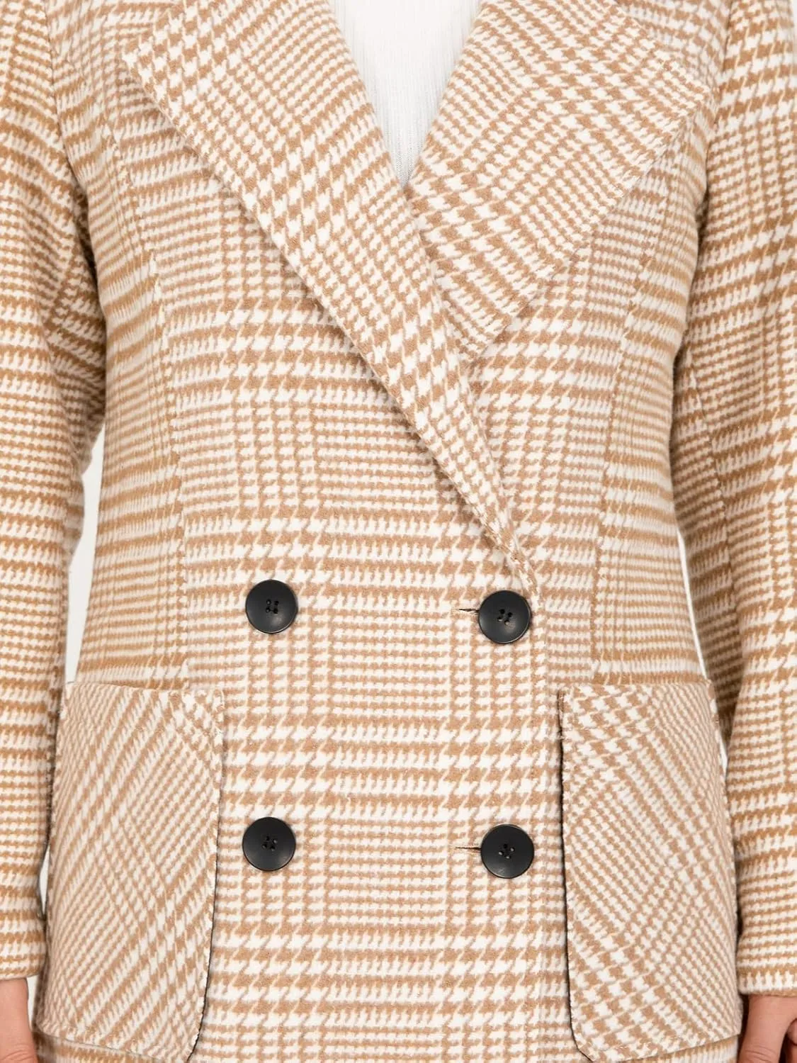 Hacikis Womens Houndstooth Wool Blend Trench Coat Notch Lapel Double Breasted Winter Outwear Pea Coats