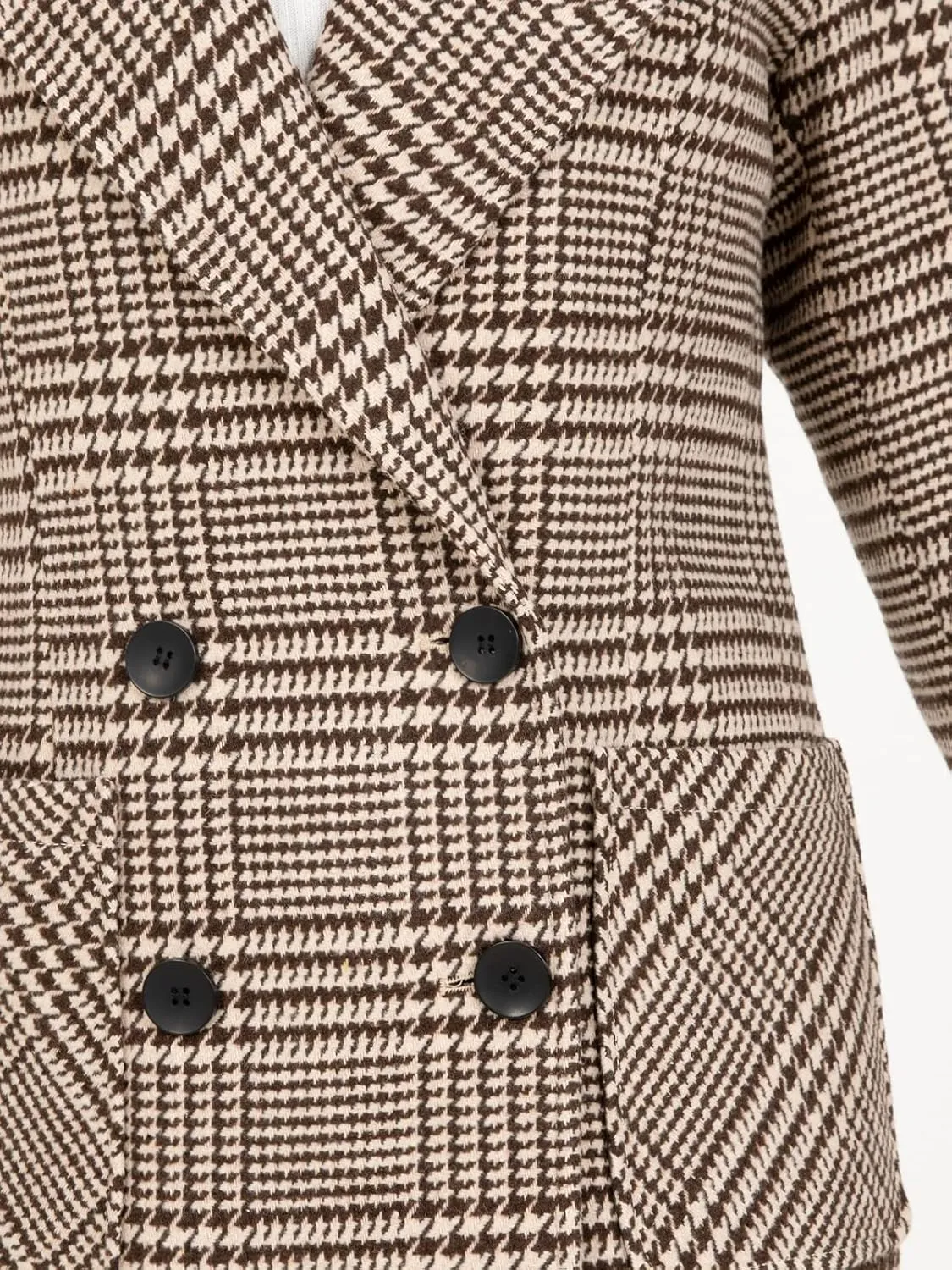 Hacikis Womens Houndstooth Wool Blend Trench Coat Notch Lapel Double Breasted Winter Outwear Pea Coats