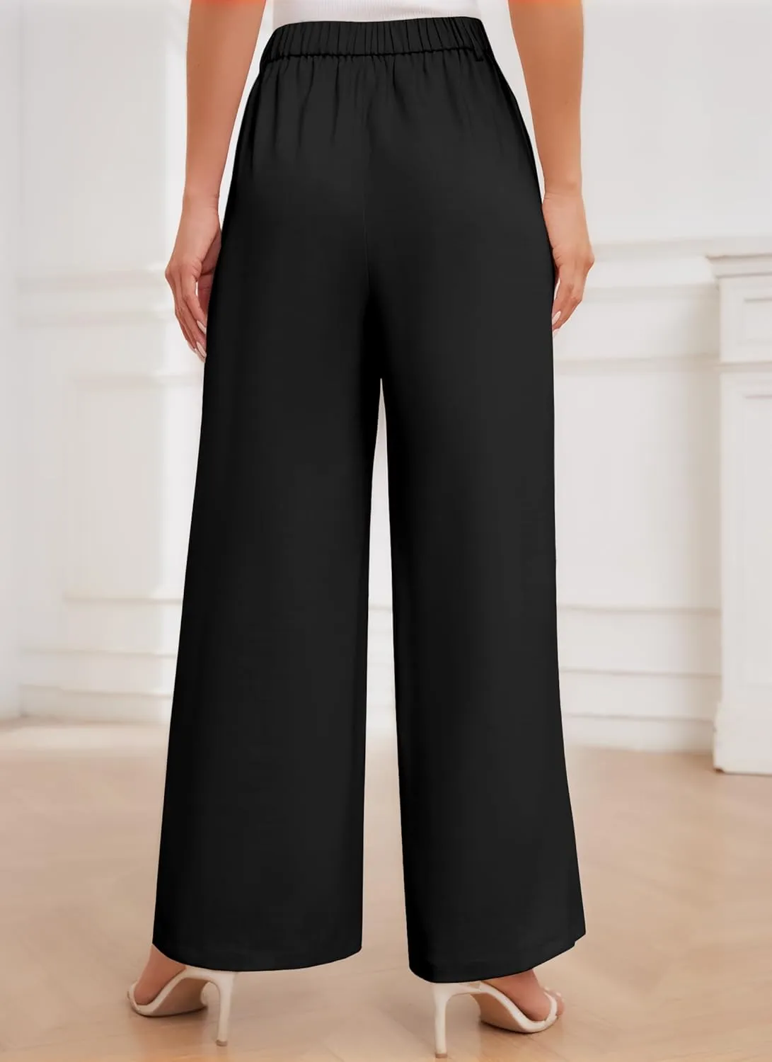 HVT Wide Leg Dress Pants for Women High Waisted Loose Palazzo Pants Business Casual Work Trousers Pants with Pockets