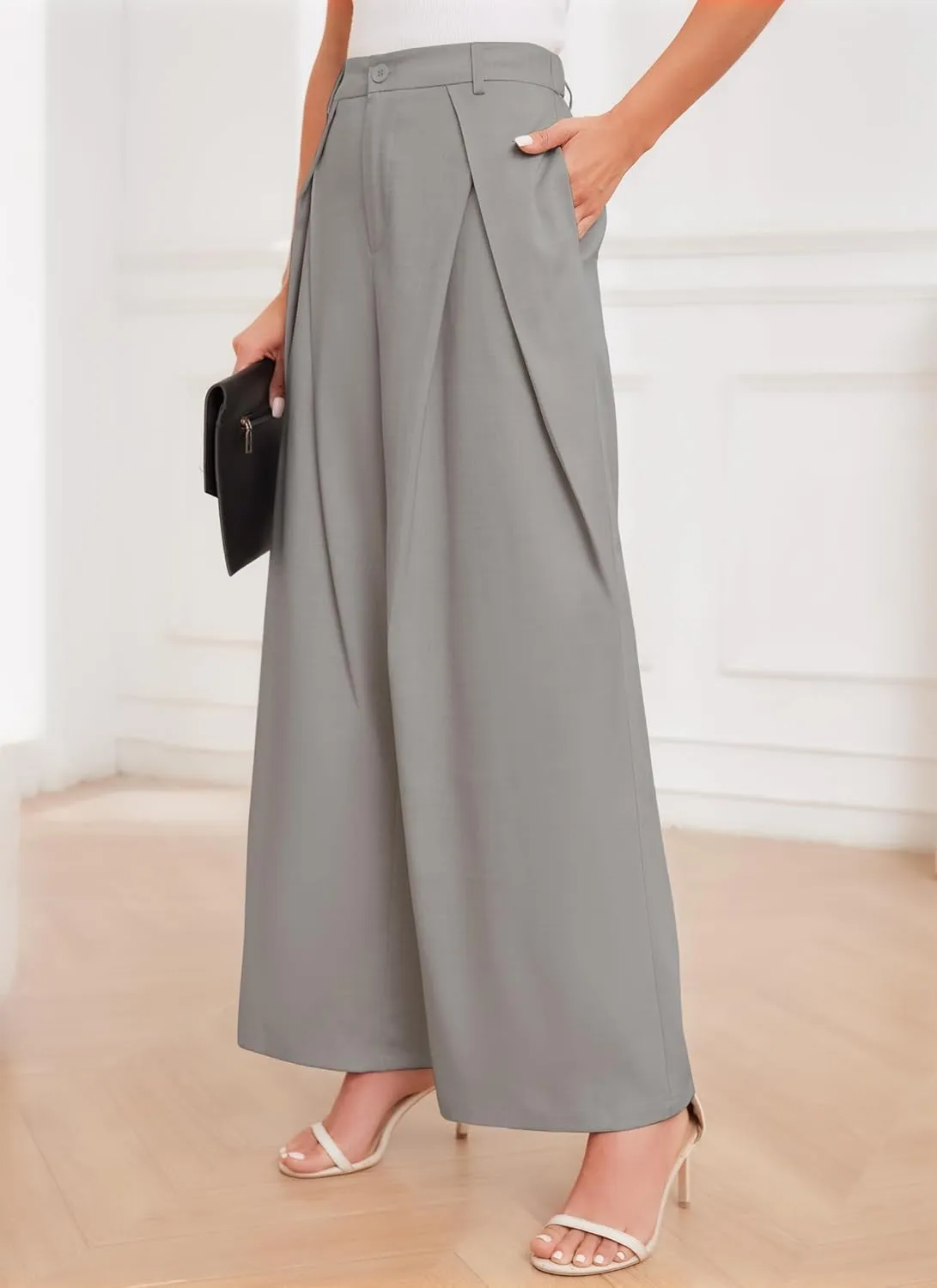 HVT Wide Leg Dress Pants for Women High Waisted Loose Palazzo Pants Business Casual Work Trousers Pants with Pockets