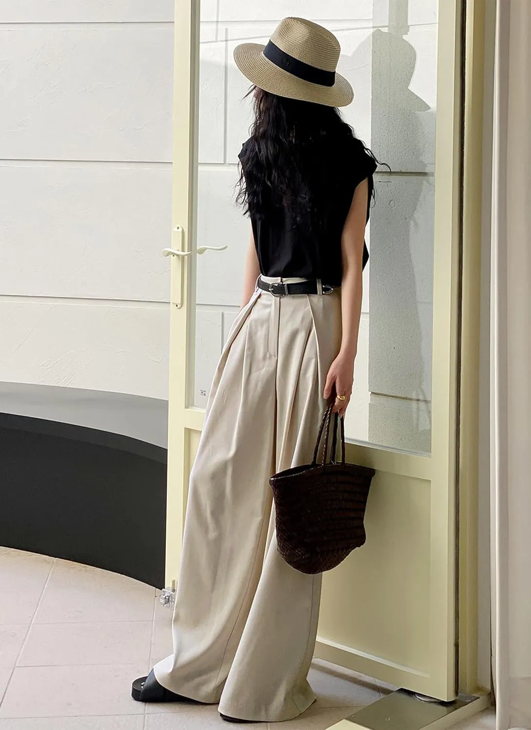 HVT Wide Leg Dress Pants for Women High Waisted Loose Palazzo Pants Business Casual Work Trousers Pants with Pockets