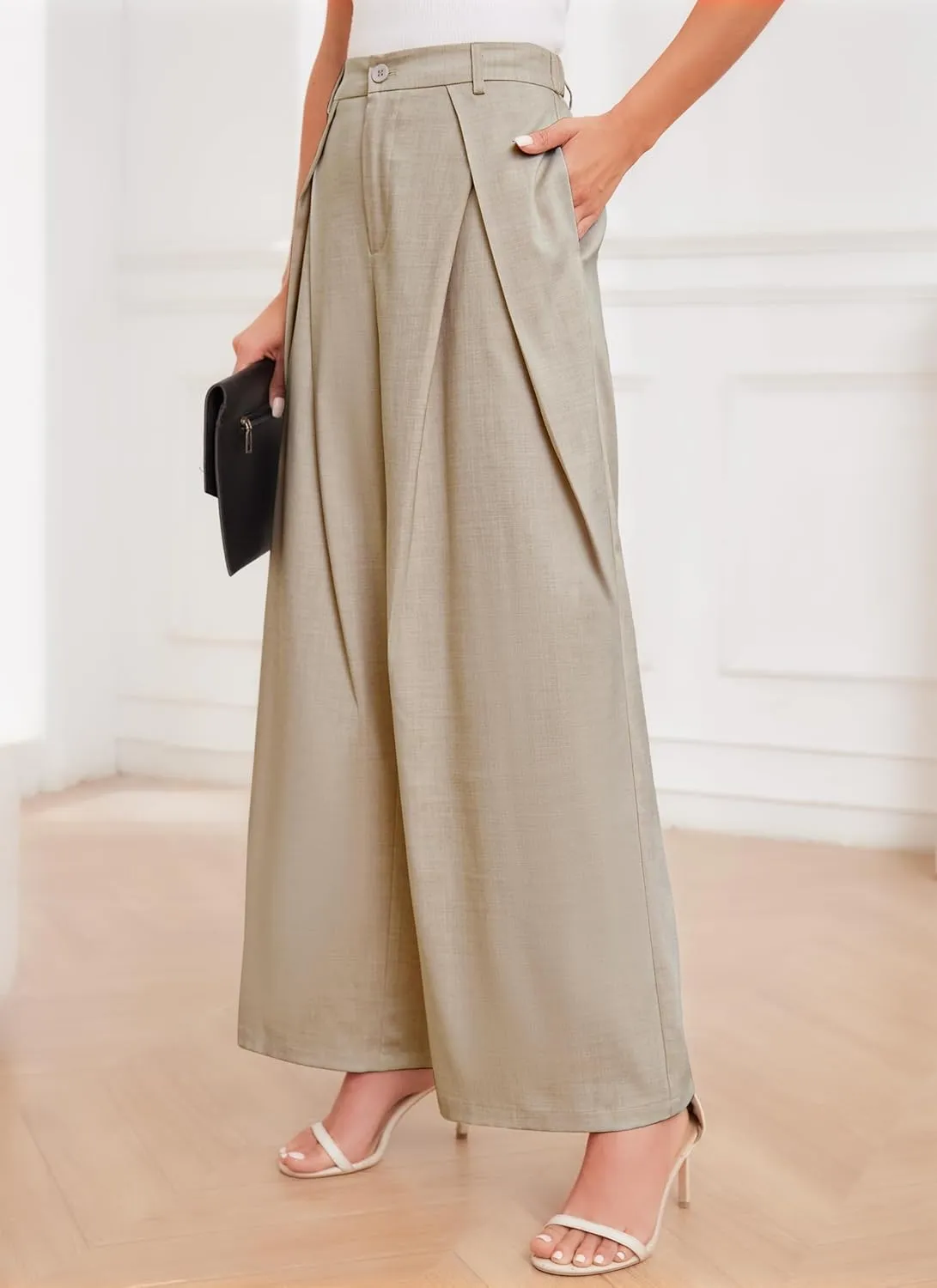 HVT Wide Leg Dress Pants for Women High Waisted Loose Palazzo Pants Business Casual Work Trousers Pants with Pockets