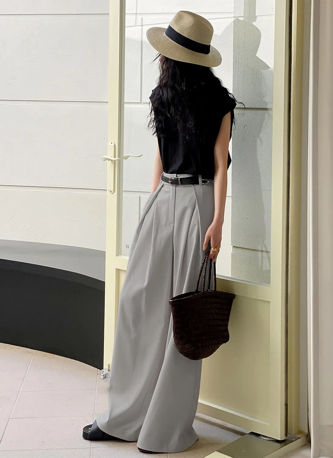HVT Wide Leg Dress Pants for Women High Waisted Loose Palazzo Pants Business Casual Work Trousers Pants with Pockets