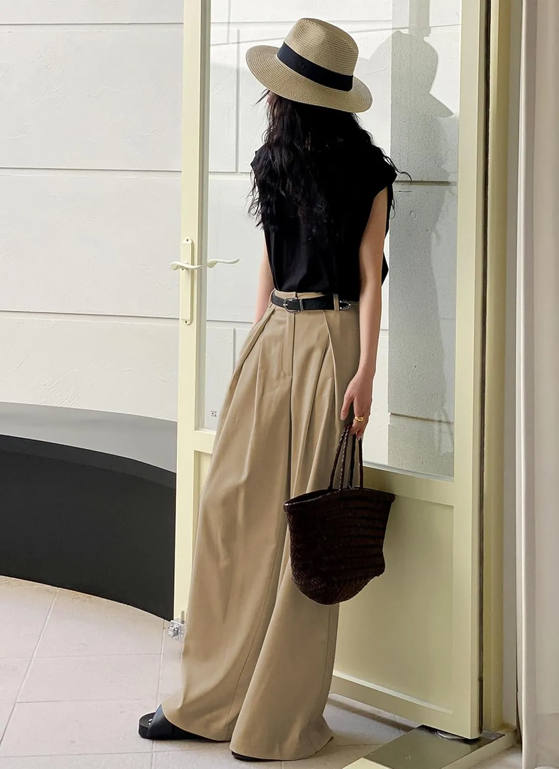 HVT Wide Leg Dress Pants for Women High Waisted Loose Palazzo Pants Business Casual Work Trousers Pants with Pockets