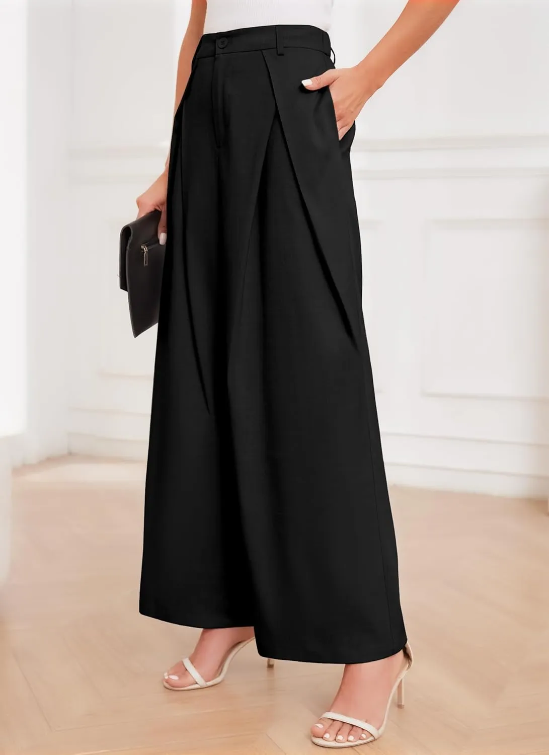 HVT Wide Leg Dress Pants for Women High Waisted Loose Palazzo Pants Business Casual Work Trousers Pants with Pockets