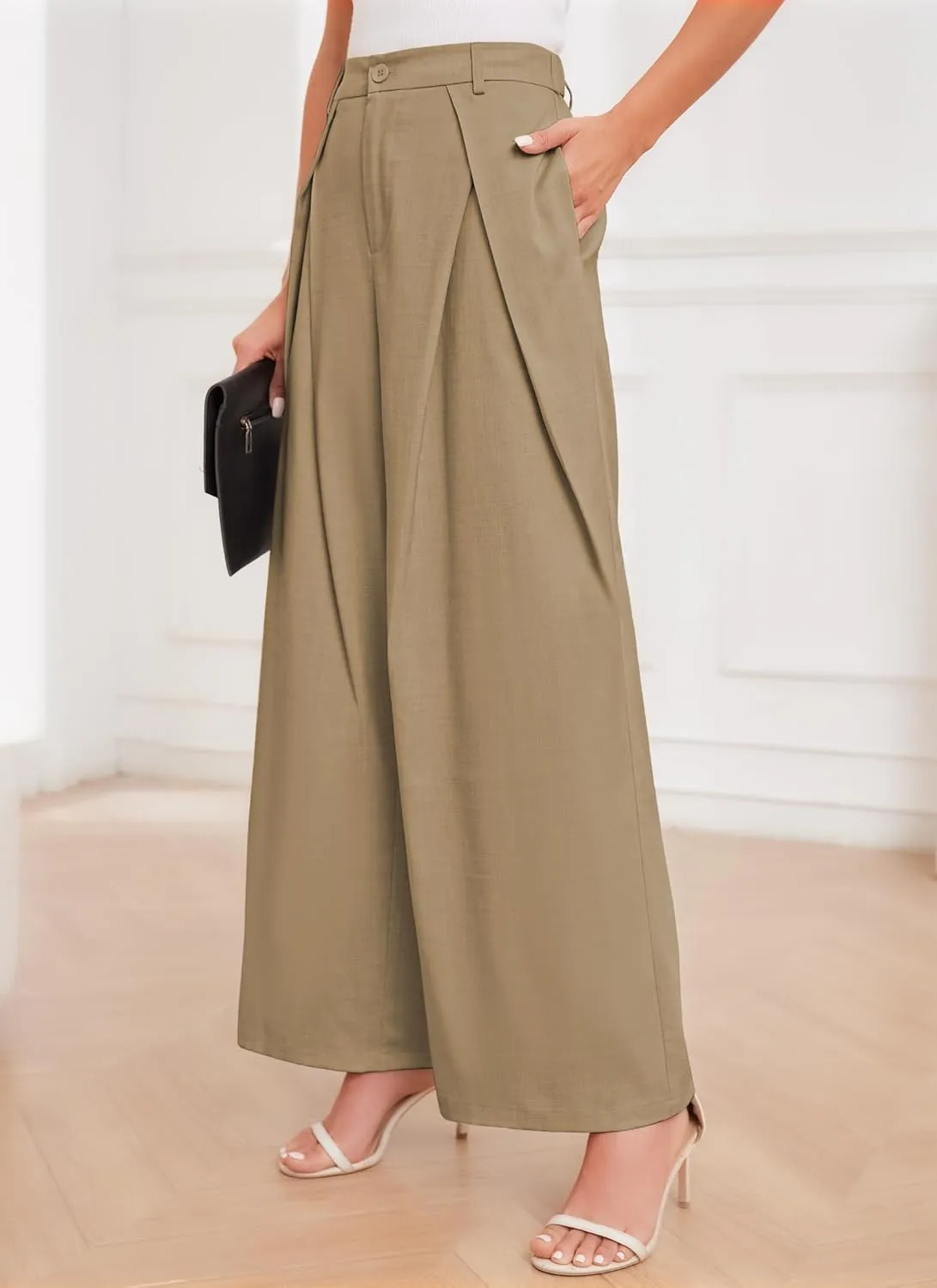 HVT Wide Leg Dress Pants for Women High Waisted Loose Palazzo Pants Business Casual Work Trousers Pants with Pockets