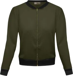 Hybrid & Company Women's Fashion Color Casual Office Comfy Zip Up Bomber Jacket Made in USA