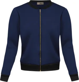 Hybrid & Company Women's Fashion Color Casual Office Comfy Zip Up Bomber Jacket Made in USA