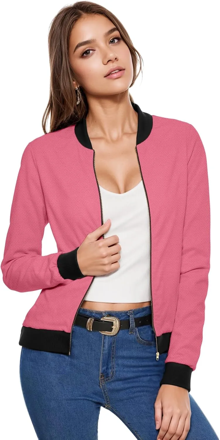 Hybrid & Company Women's Fashion Color Casual Office Comfy Zip Up Bomber Jacket Made in USA