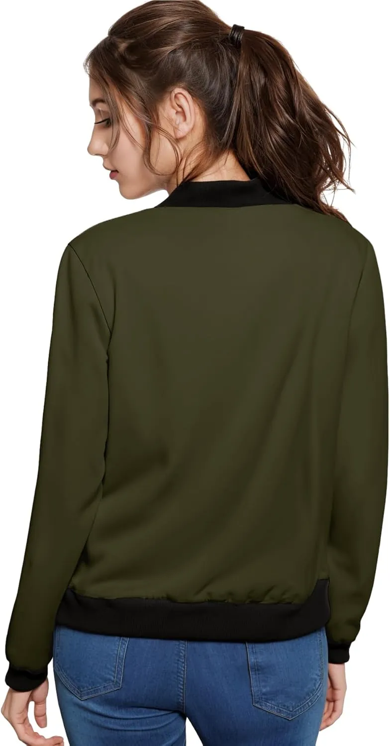 Hybrid & Company Women's Fashion Color Casual Office Comfy Zip Up Bomber Jacket Made in USA