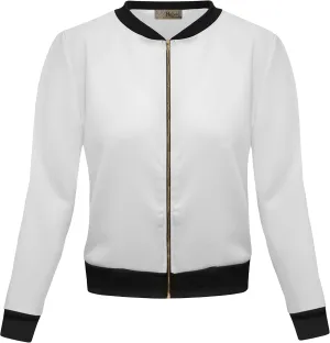 Hybrid & Company Women's Fashion Color Casual Office Comfy Zip Up Bomber Jacket Made in USA
