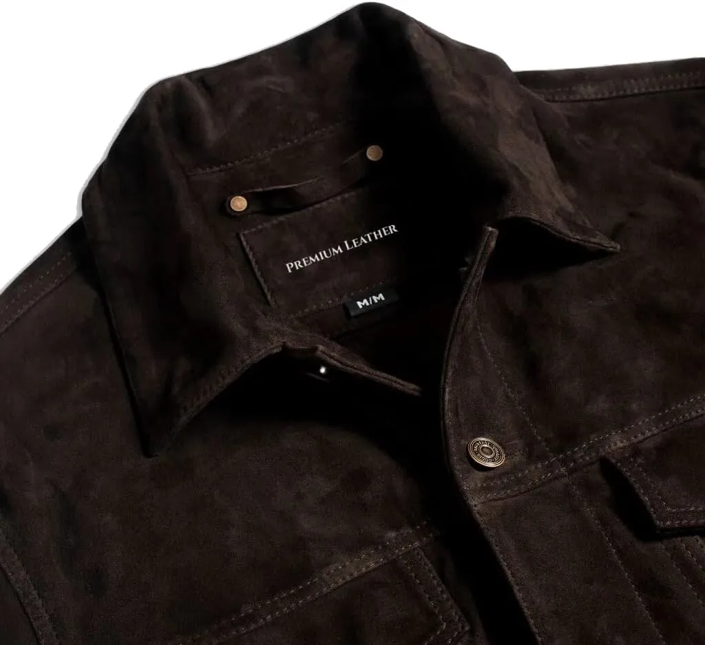 Isaac & David Chicago Men's Vintage Trucker Suede Leather Jacket - Denim Biker Cafe Racer Causal Western Cowboy Jacket