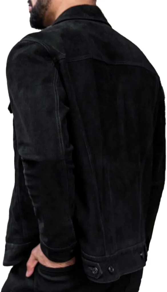 Isaac & David Chicago Men's Vintage Trucker Suede Leather Jacket - Denim Biker Cafe Racer Causal Western Cowboy Jacket