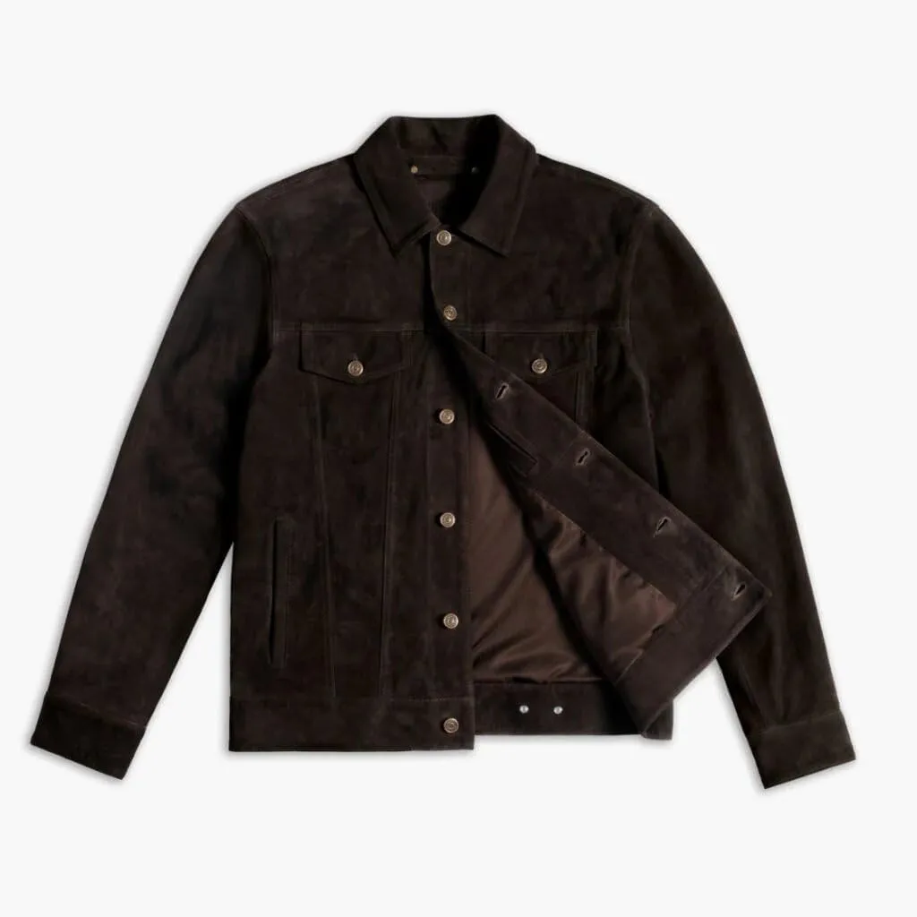Isaac & David Chicago Men's Vintage Trucker Suede Leather Jacket - Denim Biker Cafe Racer Causal Western Cowboy Jacket