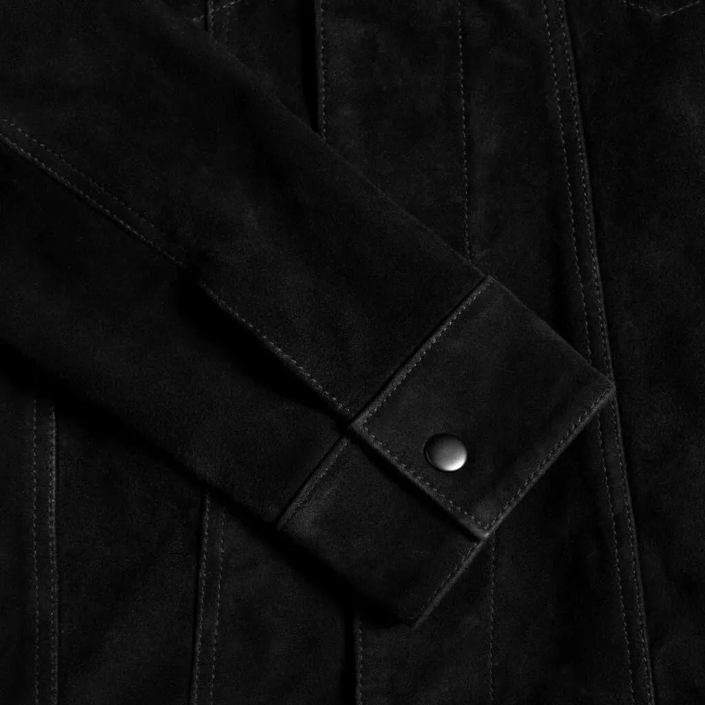 Isaac & David Chicago Men's Vintage Trucker Suede Leather Jacket - Denim Biker Cafe Racer Causal Western Cowboy Jacket