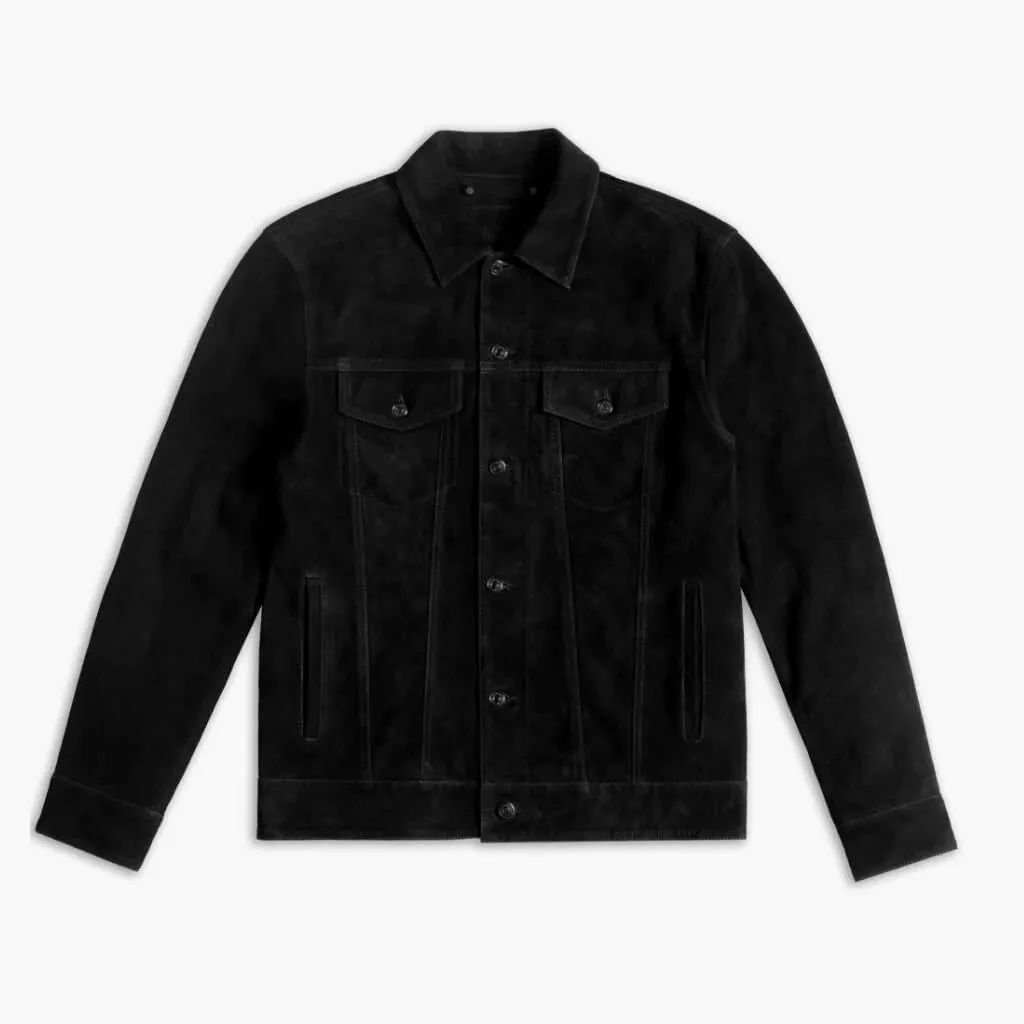 Isaac & David Chicago Men's Vintage Trucker Suede Leather Jacket - Denim Biker Cafe Racer Causal Western Cowboy Jacket
