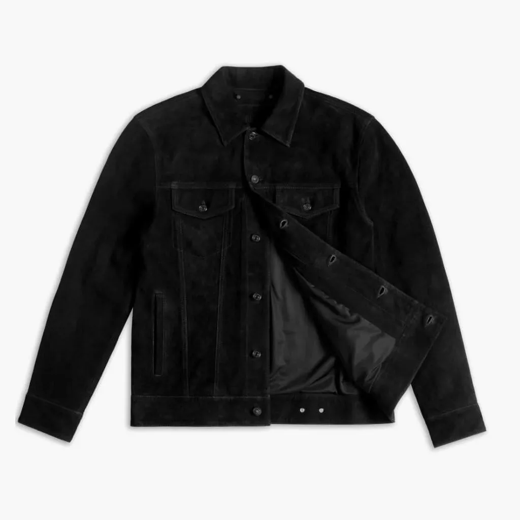 Isaac & David Chicago Men's Vintage Trucker Suede Leather Jacket - Denim Biker Cafe Racer Causal Western Cowboy Jacket