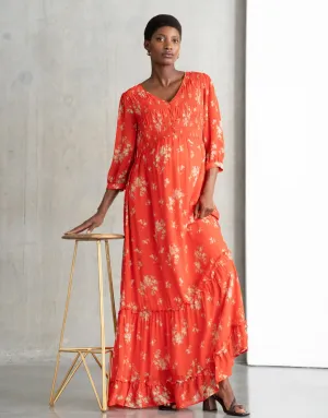 Josie | Button-Through Shirred Maternity   Nursing Maxi Dress