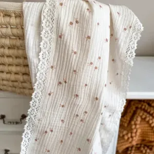 Large Muslin Swaddle | Little Flowers   Lace | Petit Evelina