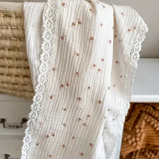 Large Muslin Swaddle | Little Flowers   Lace | Petit Evelina