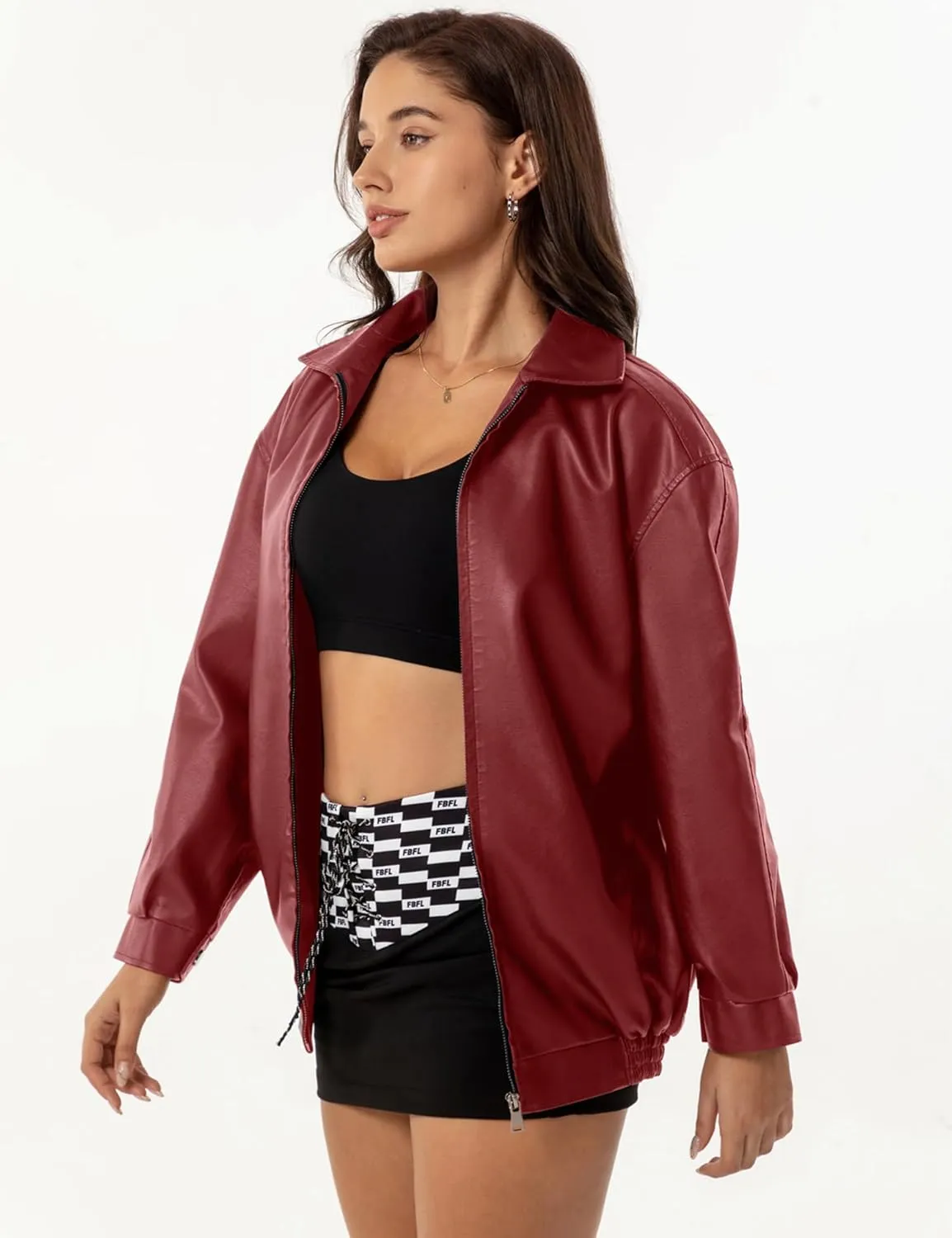 Leather Jacket Women Oversized Faux Motorcycle Bomber Jackets Fall Fashion Outfits 2024 Winter Clothes with Pocket
