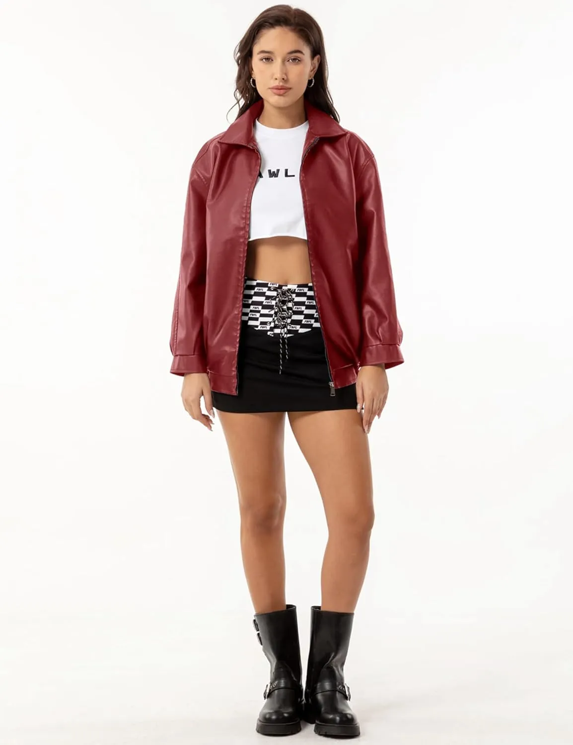 Leather Jacket Women Oversized Faux Motorcycle Bomber Jackets Fall Fashion Outfits 2024 Winter Clothes with Pocket
