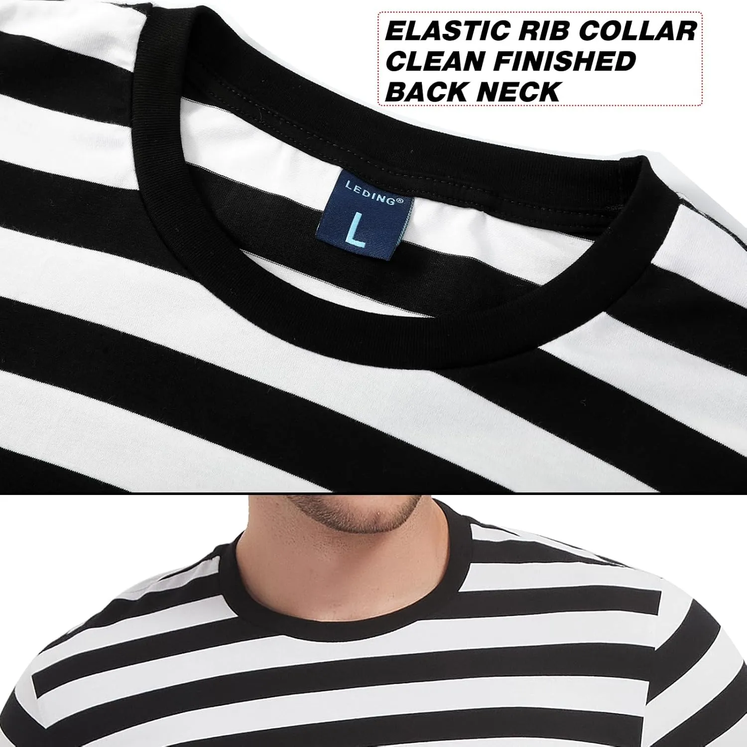 LEDING Casual Shirts Mens Short Sleeve Striped Black White Cotton Spandex Summer Holiday Travel Basic Pullover Crew Shirt