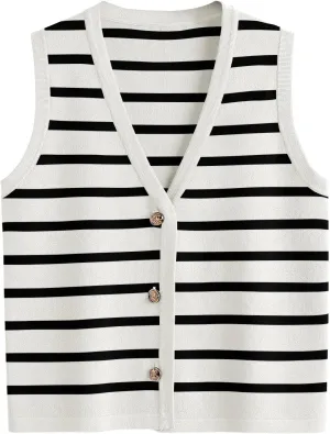 LILLUSORY Summer Vest Tops for Women 2025 Striped Sweater Vests Vacation Button Up Outfits Spring Shirts Blouses Clothes