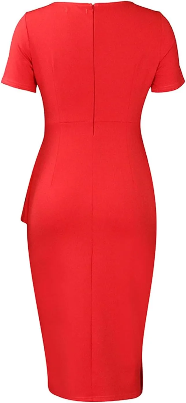 Madam Uniq Women Short Sleeve Pencil Dress Plus Size Elegant Business Work Office Dresses Midi Casual Cocktail Bodycon